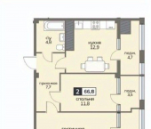 2-комн, 66 кв м, этаж 11/12 ул Серова, 468/3