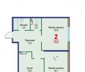 2-комн, 70 кв м, этаж 11/22 Гражданская улица, 1/5