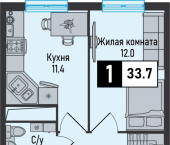 1-комн, 33 кв м, этаж 7/8 