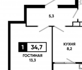 1-комн, 35 кв м, этаж 14/19 Российский пр-кт, 16