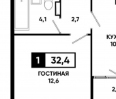 1-комн, 32 кв м, этаж 20/21 Российский пр-кт, 16