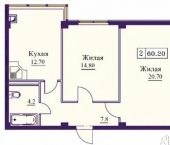 2-комн, 60 кв м, этаж 5/9 Советская улица, 69А