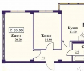 2-комн, 60 кв м, этаж 3/9 Советская улица