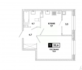 1-комн, 32 кв м, этаж 11/12 улица Андрея Голуба, 12к1