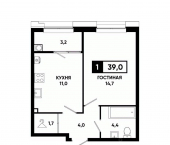 1-комн, 39 кв м, этаж 2/20 Российский проспект, 18к4
