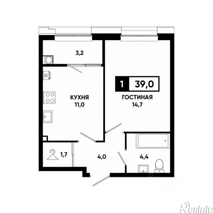 1-комн квартира в новом доме Российский проспект, 18к4