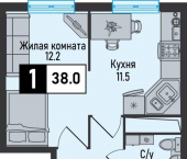1-комн, 38 кв м, этаж 8/8 Туманная улица, 26