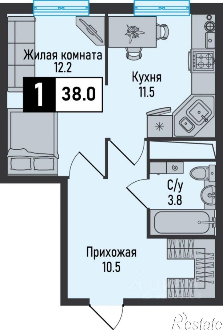 1-комн квартира в новом доме Туманная улица, 26,  д. 26