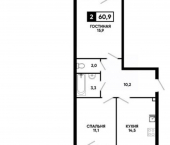 2-комн, 61кв м, этаж 1/6 улица Катыхина, 185/3