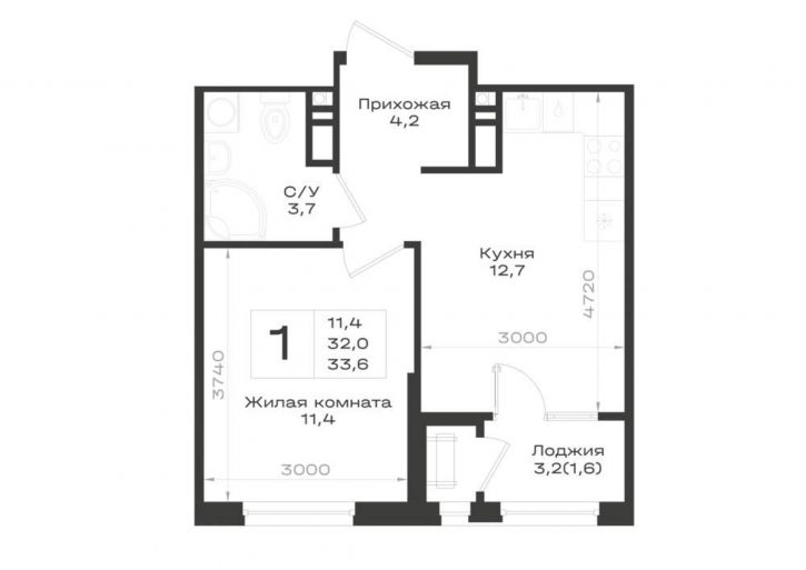 1-комн квартира в новом доме Ленина улица, д.63