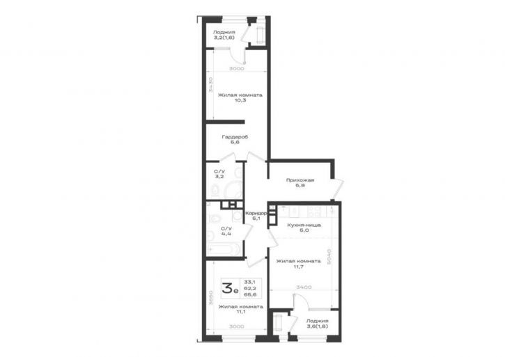 3-комн квартира в новом доме Ленина улица, д.63