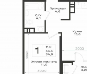 1-комн, 35 кв м, этаж 4/14 Предгорный муниципальный округ, ЖК Нагория
