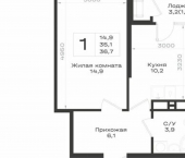 1-комн, 37 кв м, этаж 4/14 Предгорный муниципальный округ, ЖК Нагория