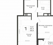 1-комн, 37 кв м, этаж 7/14 Предгорный муниципальный округ, ЖК Нагория
