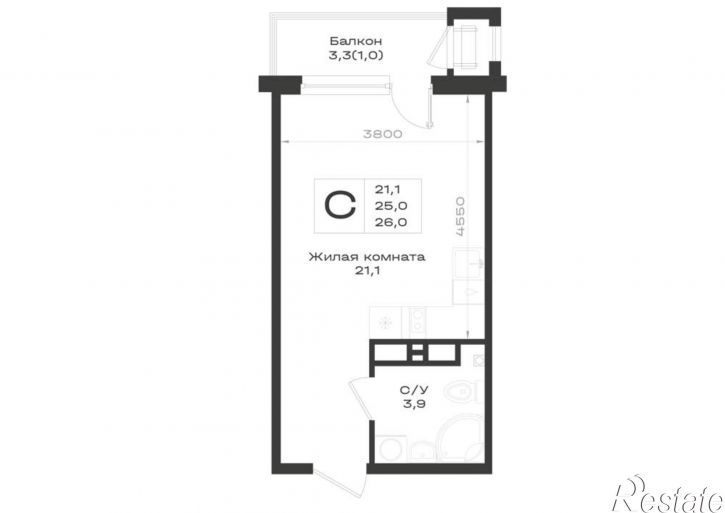 1-комн квартира в новом доме Ленина улица, д.63