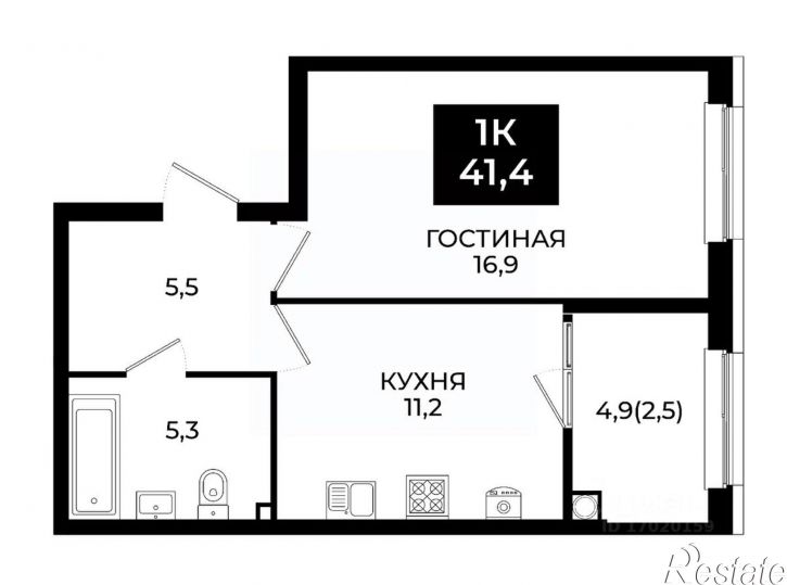 1-комн квартира в новом доме улица Южный Обход, 65