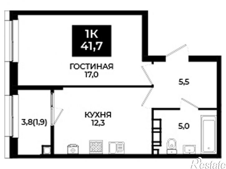 1-комн квартира в новом доме улица Южный Обход, 65