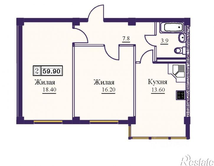 2-комн квартира в новом доме
