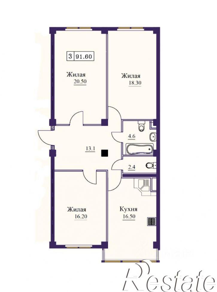 3-комн квартира в новом доме Советская улица, 69А,  д. 69А